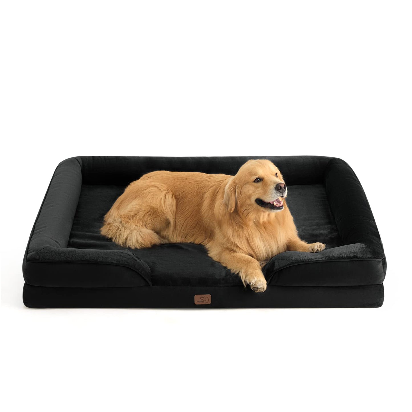 Bedsure Large Dog Bed Sofa - Washable Orthopedic Dog Beds and Couch with Removable Flannel Cover, Waterproof Dog Pillow with U-Shape Bolster, Grey Squre Pet Bed, 89x63x16cm
