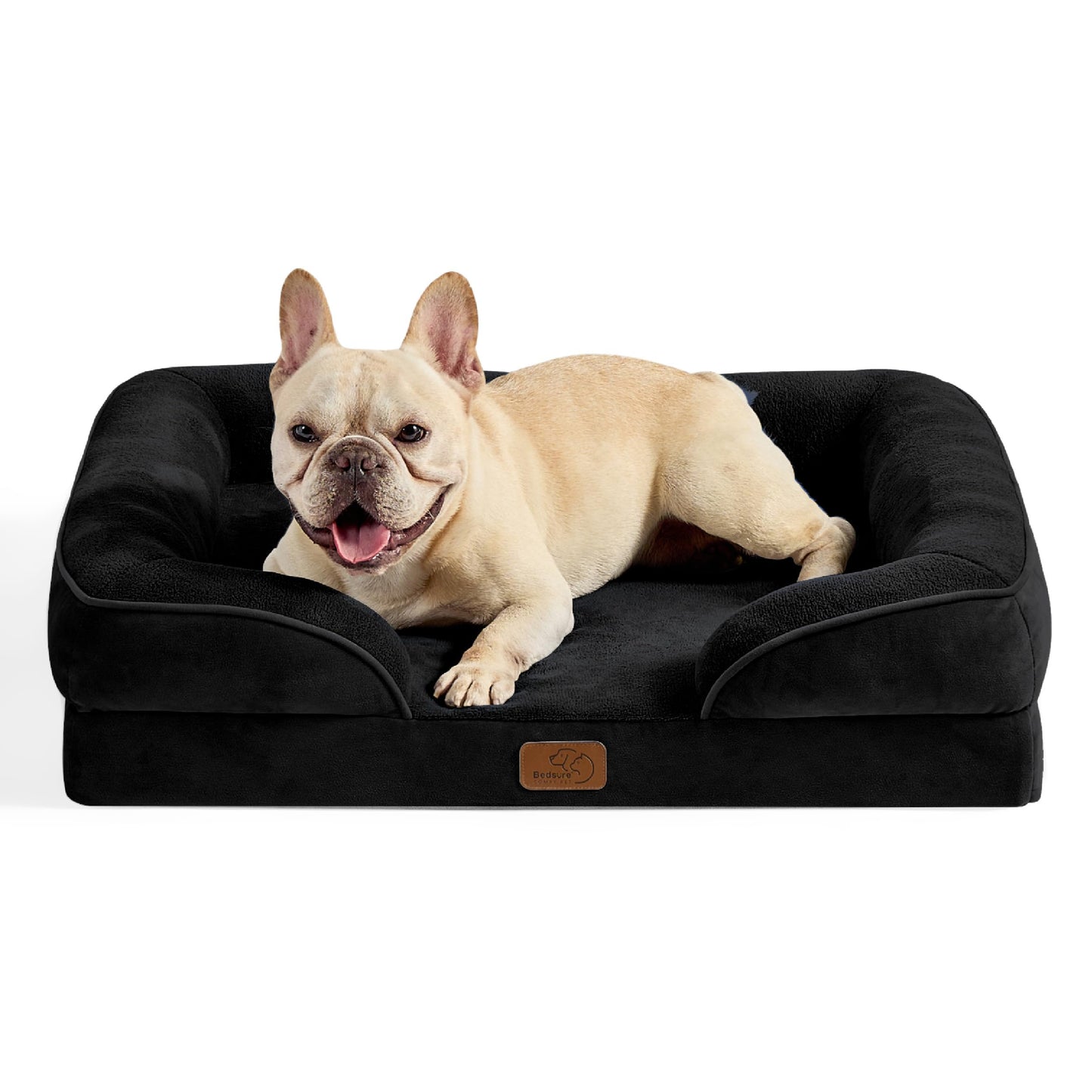 Bedsure Large Dog Bed Sofa - Washable Orthopedic Dog Beds and Couch with Removable Flannel Cover, Waterproof Dog Pillow with U-Shape Bolster, Grey Squre Pet Bed, 89x63x16cm