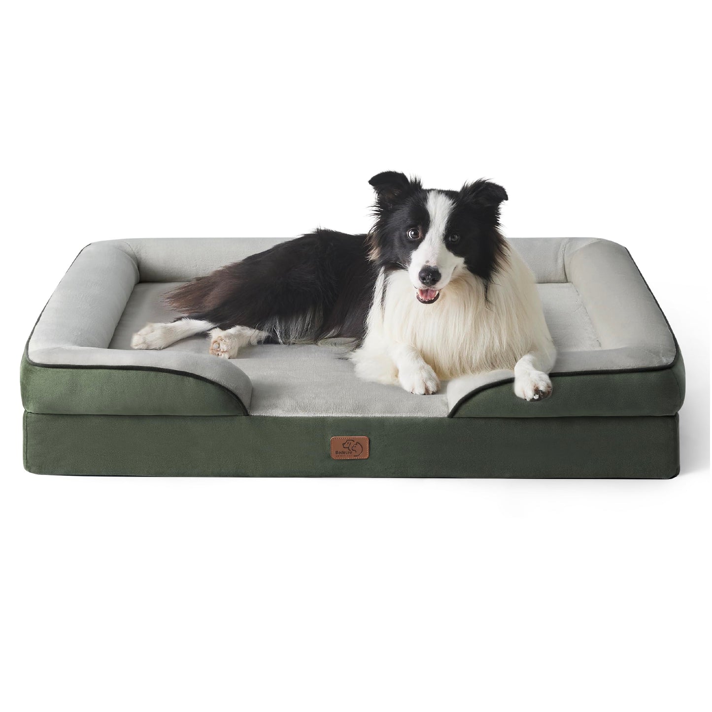 Bedsure Large Dog Bed Sofa - Washable Orthopedic Dog Beds and Couch with Removable Flannel Cover, Waterproof Dog Pillow with U-Shape Bolster, Grey Squre Pet Bed, 89x63x16cm
