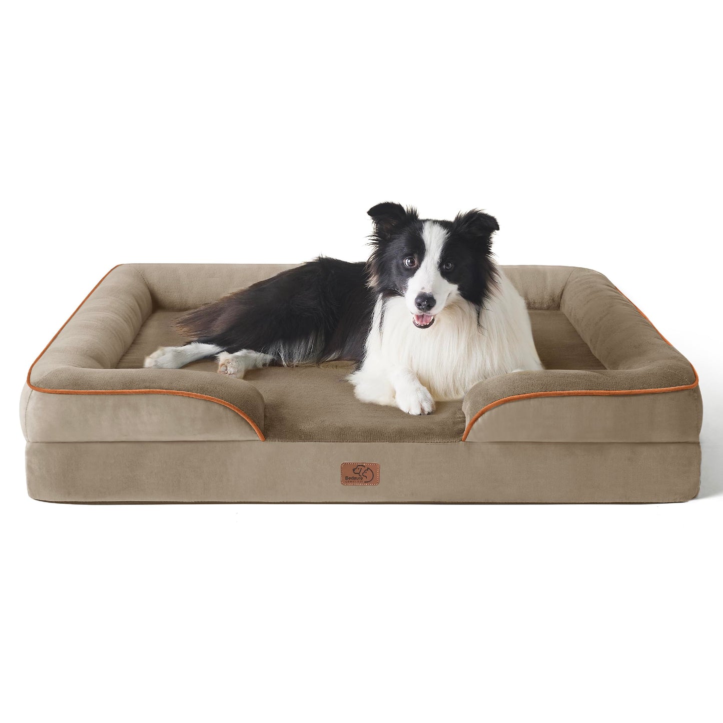 Bedsure Large Dog Bed Sofa - Washable Orthopedic Dog Beds and Couch with Removable Flannel Cover, Waterproof Dog Pillow with U-Shape Bolster, Grey Squre Pet Bed, 89x63x16cm