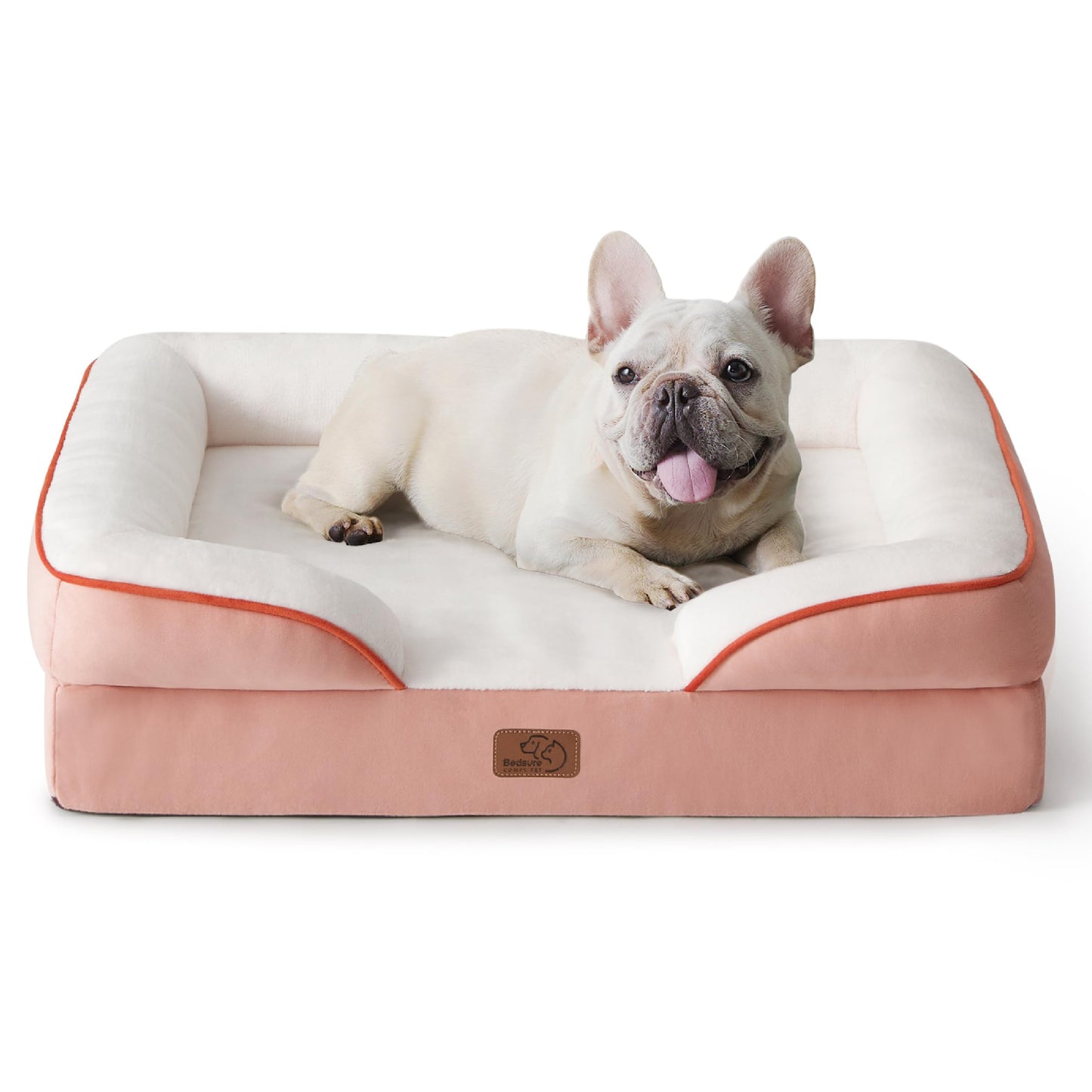 Bedsure Large Dog Bed Sofa - Washable Orthopedic Dog Beds and Couch with Removable Flannel Cover, Waterproof Dog Pillow with U-Shape Bolster, Grey Squre Pet Bed, 89x63x16cm