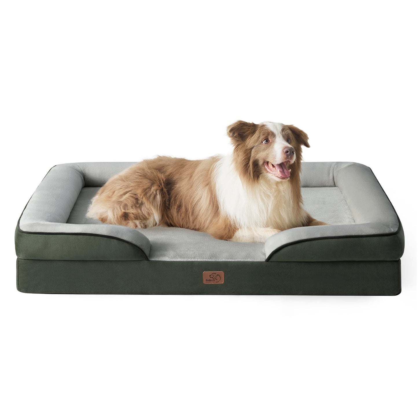 Bedsure Large Dog Bed Sofa - Washable Orthopedic Dog Beds and Couch with Removable Flannel Cover, Waterproof Dog Pillow with U-Shape Bolster, Grey Squre Pet Bed, 89x63x16cm