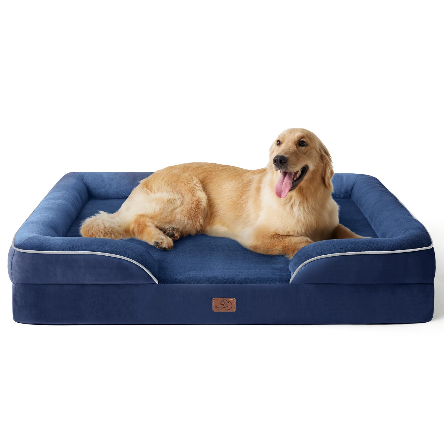 Bedsure Large Dog Bed Sofa - Washable Orthopedic Dog Beds and Couch with Removable Flannel Cover, Waterproof Dog Pillow with U-Shape Bolster, Grey Squre Pet Bed, 89x63x16cm