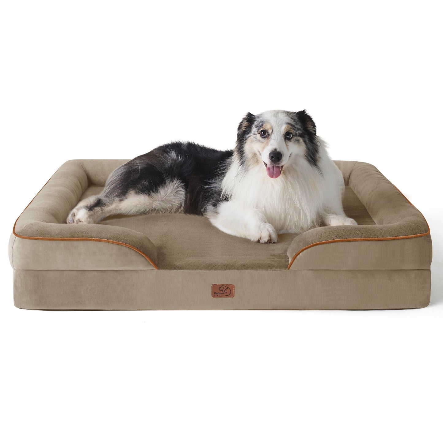 Bedsure Large Dog Bed Sofa - Washable Orthopedic Dog Beds and Couch with Removable Flannel Cover, Waterproof Dog Pillow with U-Shape Bolster, Grey Squre Pet Bed, 89x63x16cm