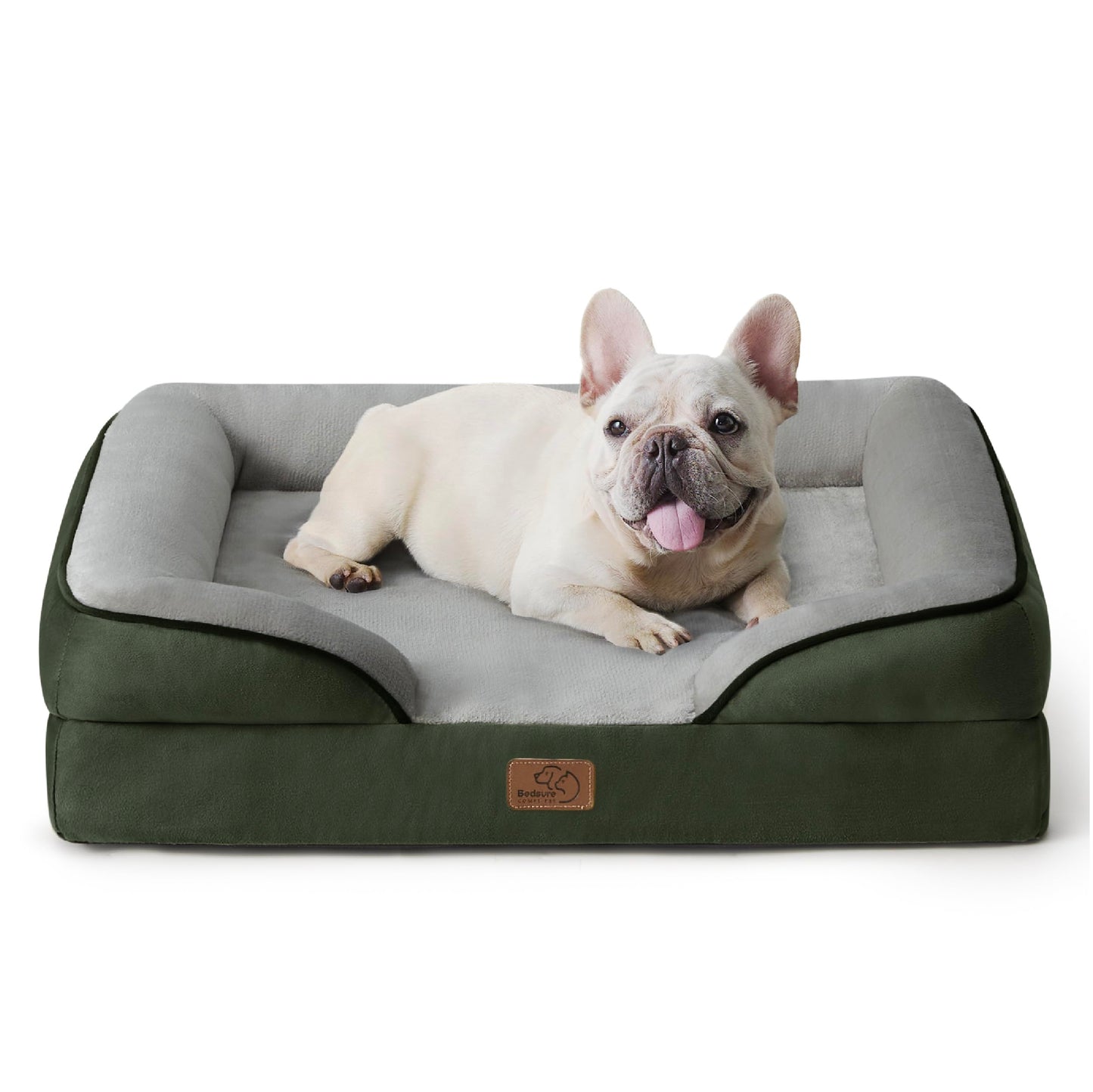Bedsure Large Dog Bed Sofa - Washable Orthopedic Dog Beds and Couch with Removable Flannel Cover, Waterproof Dog Pillow with U-Shape Bolster, Grey Squre Pet Bed, 89x63x16cm