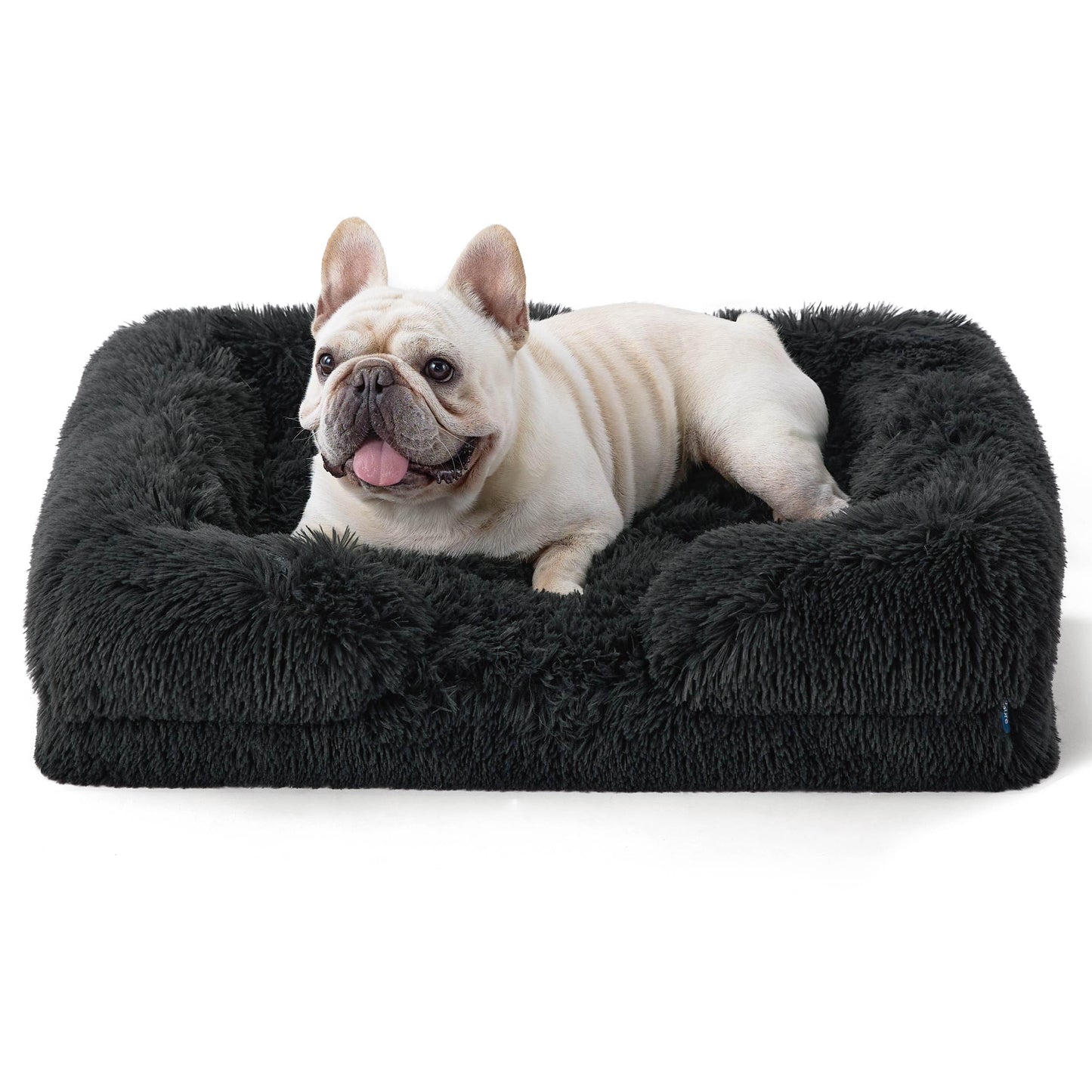 Bedsure Large Dog Bed Sofa - Washable Orthopedic Dog Beds and Couch with Removable Flannel Cover, Waterproof Dog Pillow with U-Shape Bolster, Grey Squre Pet Bed, 89x63x16cm