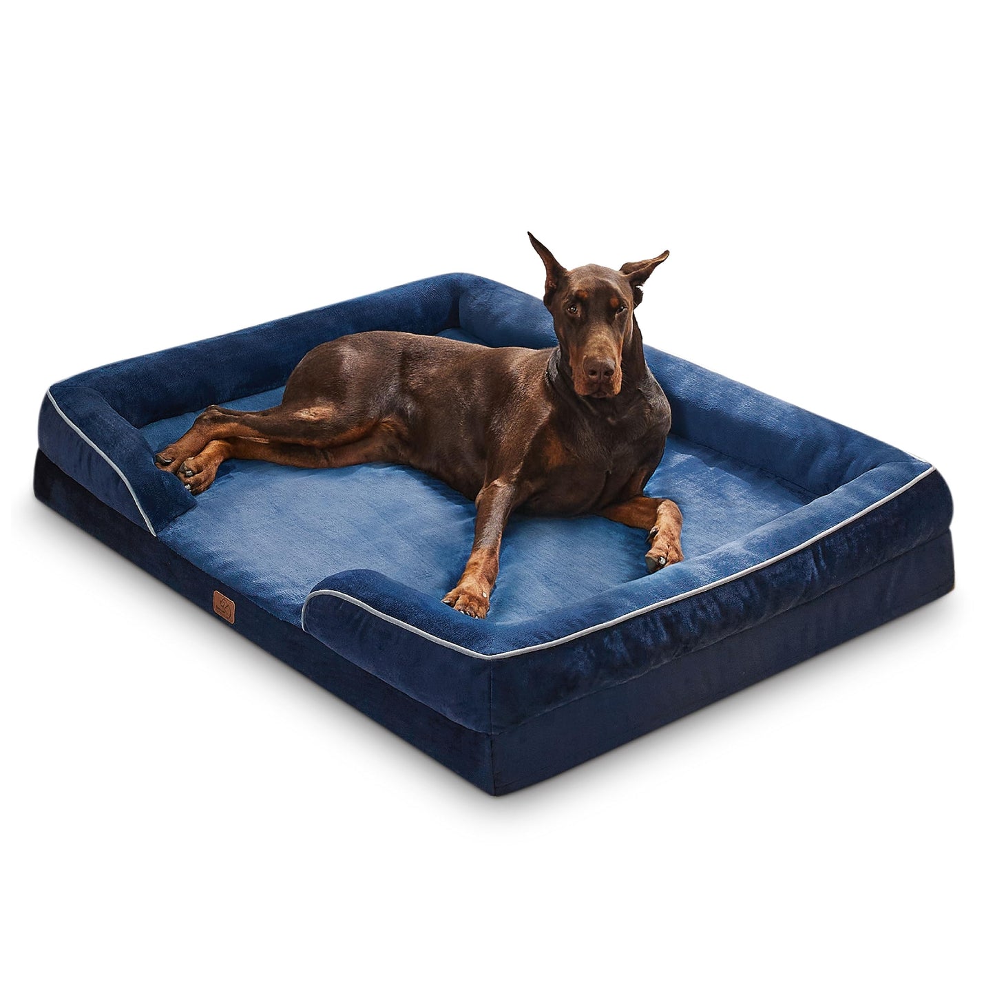 Bedsure Large Dog Bed Sofa - Washable Orthopedic Dog Beds and Couch with Removable Flannel Cover, Waterproof Dog Pillow with U-Shape Bolster, Grey Squre Pet Bed, 89x63x16cm