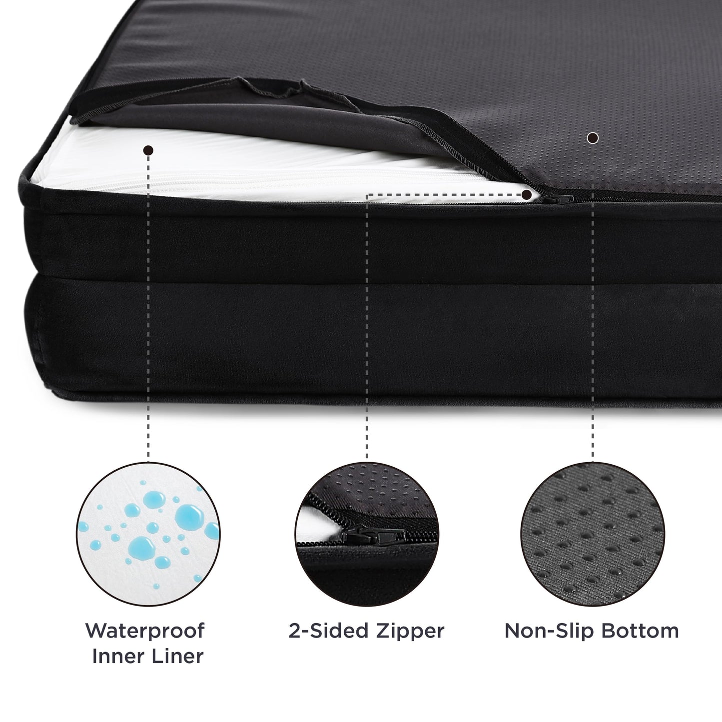 Bedsure Large Dog Bed Sofa - Washable Orthopedic Dog Beds and Couch with Removable Flannel Cover, Waterproof Dog Pillow with U-Shape Bolster, Grey Squre Pet Bed, 89x63x16cm