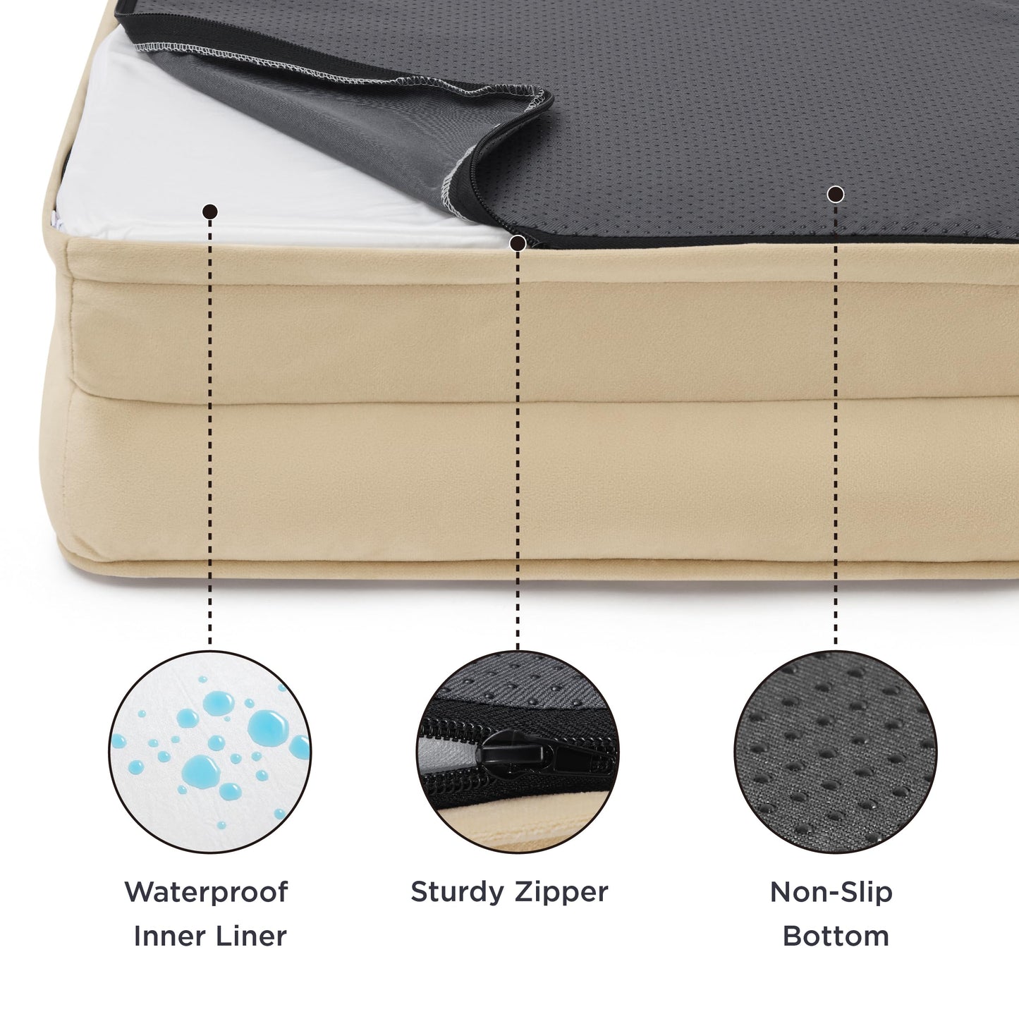 Bedsure Large Dog Bed Sofa - Washable Orthopedic Dog Beds and Couch with Removable Flannel Cover, Waterproof Dog Pillow with U-Shape Bolster, Grey Squre Pet Bed, 89x63x16cm