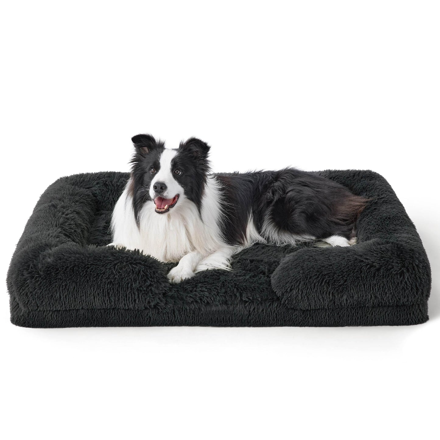 Bedsure Large Dog Bed Sofa - Washable Orthopedic Dog Beds and Couch with Removable Flannel Cover, Waterproof Dog Pillow with U-Shape Bolster, Grey Squre Pet Bed, 89x63x16cm