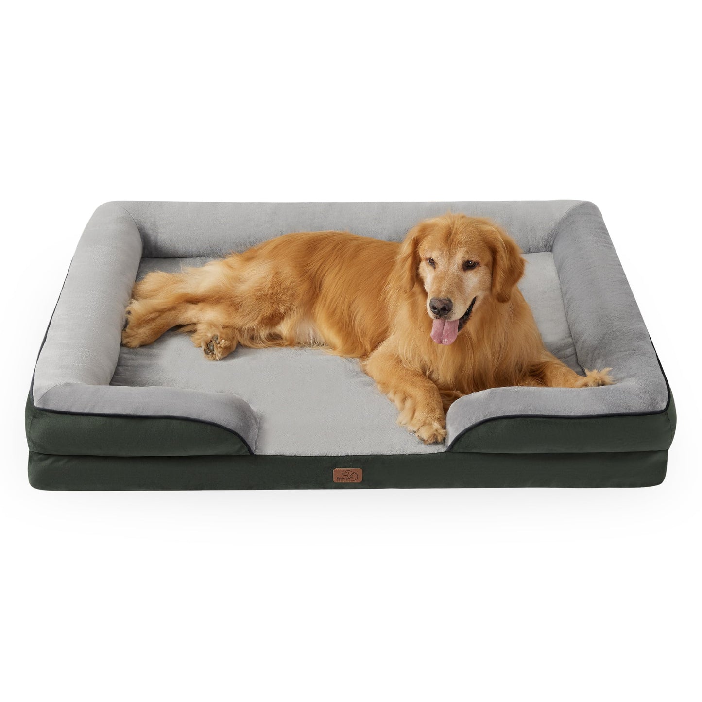Bedsure Large Dog Bed Sofa - Washable Orthopedic Dog Beds and Couch with Removable Flannel Cover, Waterproof Dog Pillow with U-Shape Bolster, Grey Squre Pet Bed, 89x63x16cm