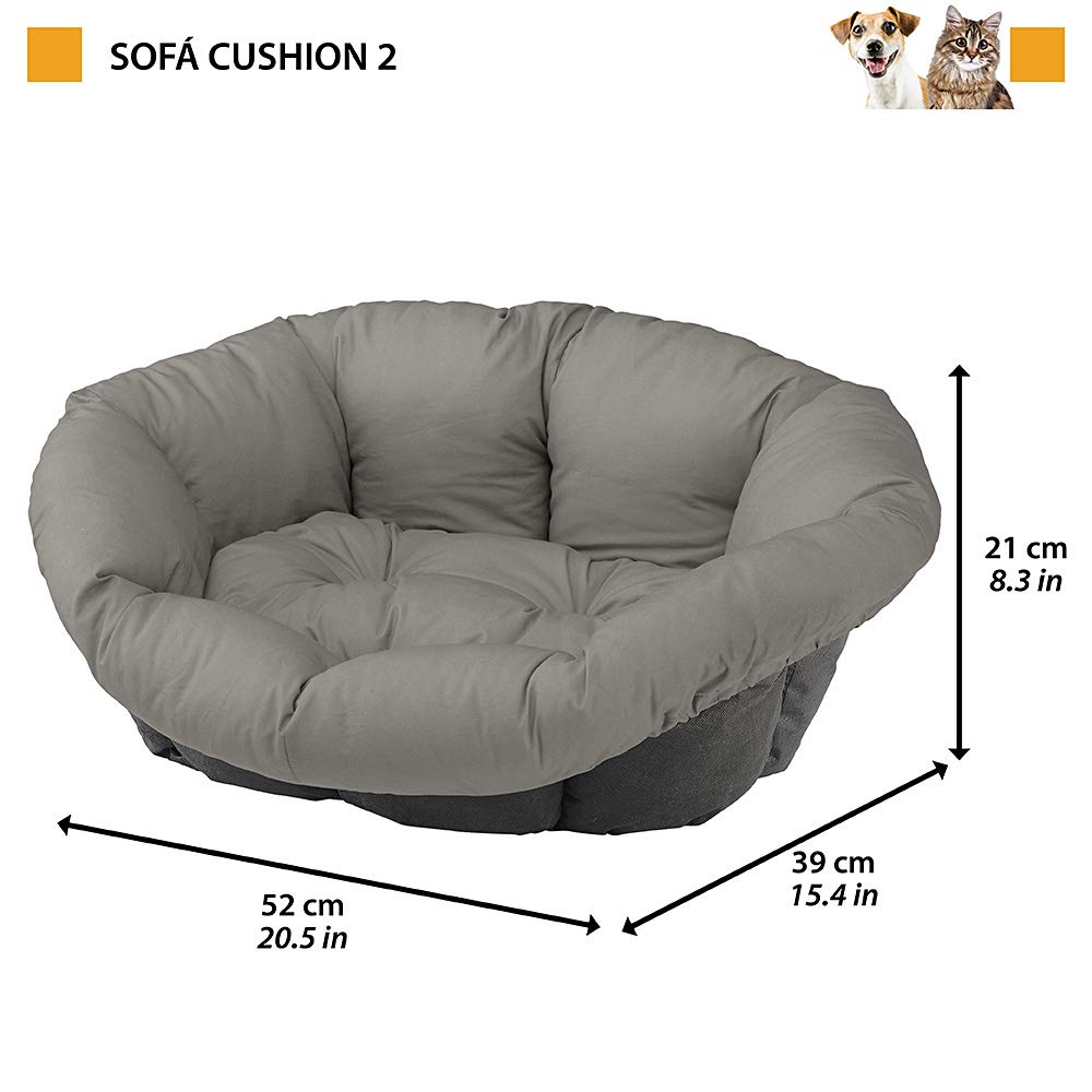 Ferplast Dog Cushion and cat bed SOFA' Cushion 2 Padded spare cover for pet bed, Soft cotton washable, Adjustable with elastic cord, 52 x 39 x h 21 cm Brown