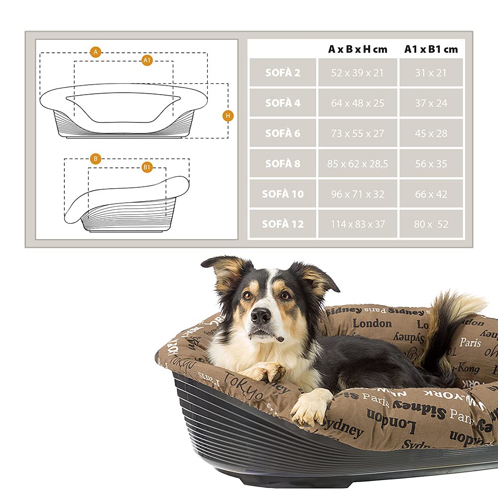 Ferplast Dog Cushion and cat bed SOFA' Cushion 2 Padded spare cover for pet bed, Soft cotton washable, Adjustable with elastic cord, 52 x 39 x h 21 cm Brown